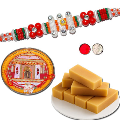 "Rakhi with Pooja Thali - code TH02 - Click here to View more details about this Product